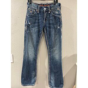 ROCK REVIVAL for BUCKLE RARE DISTRESSED ISAAC SLIM BOOT DENIM JEANS SIZE 31